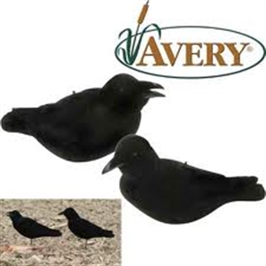 AVERY GREENHEAD GEAR PAINTED CROW RAVEN DECOYS CALLER AND LOOKOUT PAIR 